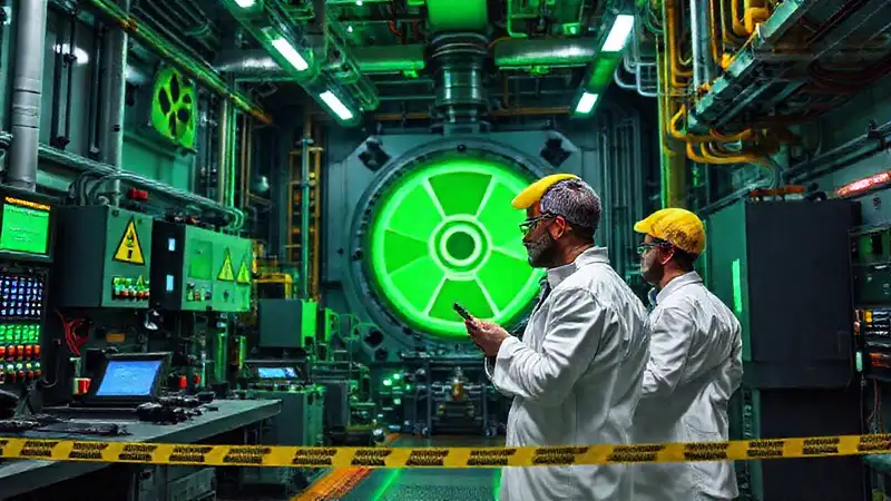 Planta nuclear con advertencias y tecnología avanzada