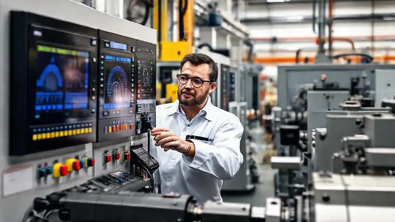 Ingenieros supervisando maquinaria moderna en fábrica
