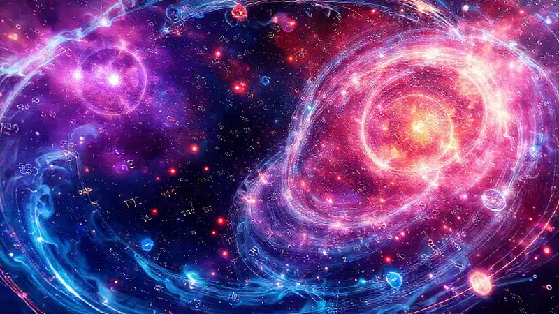 Escena cósmica futurista con energía y color