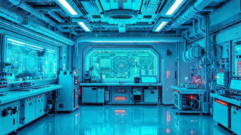 Laboratorio futurista con tecnología avanzada y diseño elegante