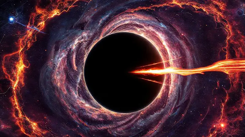 agujero negro con jets en un universo vibrante