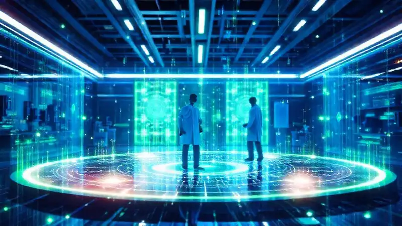 Campo de energía futurista con señales holográficas