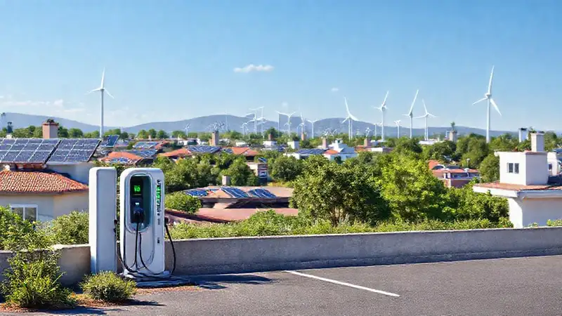 Estación eléctrica moderna con energías renovables