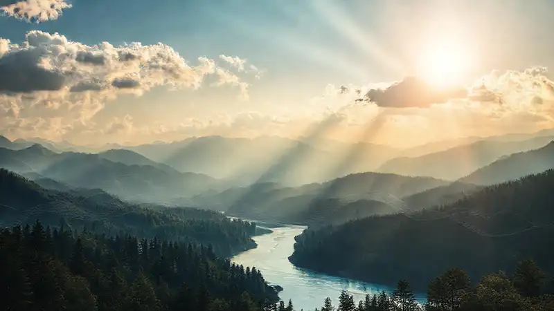 Paisaje natural con montañas y ríos