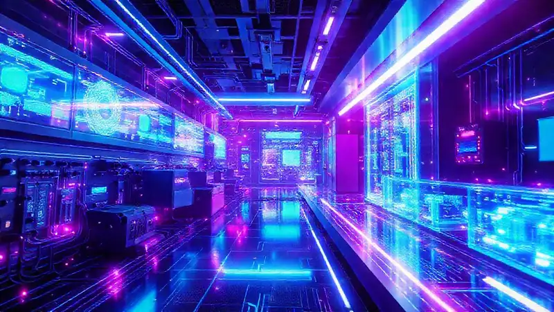 Laboratorio futurista con circuitos y energía digital
