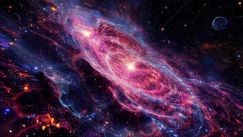 Visualización futurista de interacción cósmica abstracta