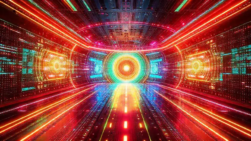 Campo futurista con ondas de energía y tecnología