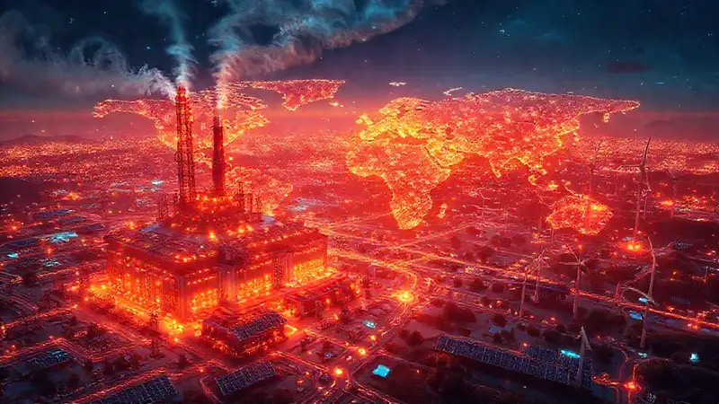 Central tecnológico futurista con energías renovables
