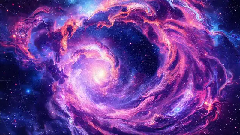 Galaxia vibrante con distorsiones cósmicas futuristas