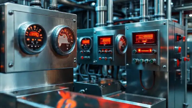 Maquinaria industrial y medidores en fábrica moderna