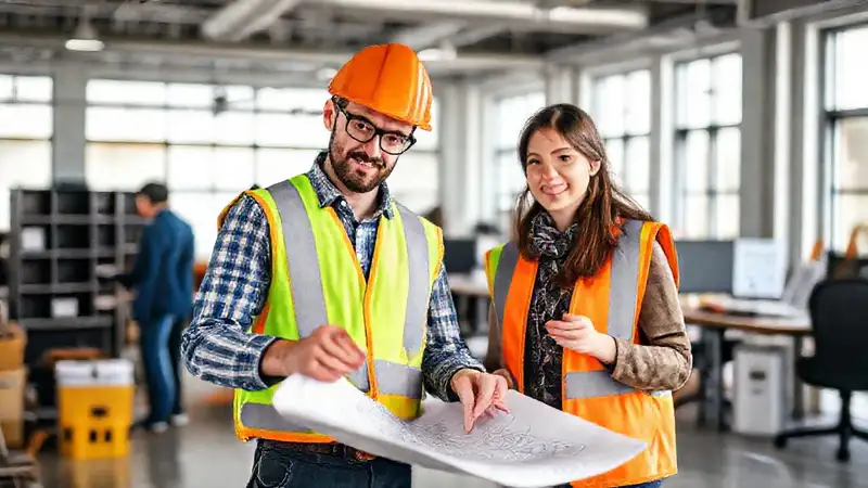 Estudiante de ingeniería civil en obra y oficina