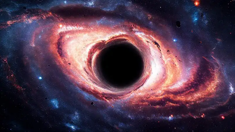agujero negro en galaxia con gases y arcos