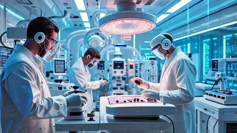 Dispositivos médicos futuristas en un laboratorio innovador