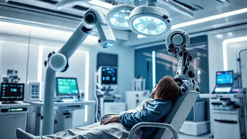Robótica quirúrgica en laboratorio médico futurista