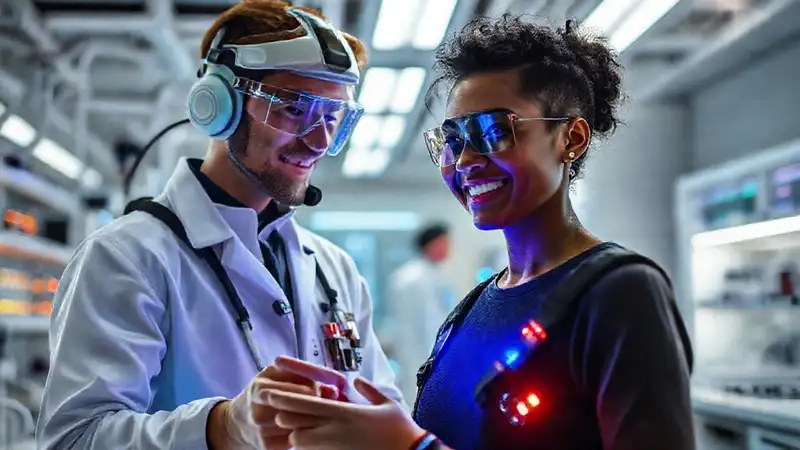 Ingeniero biomédico futurista con tecnología avanzada