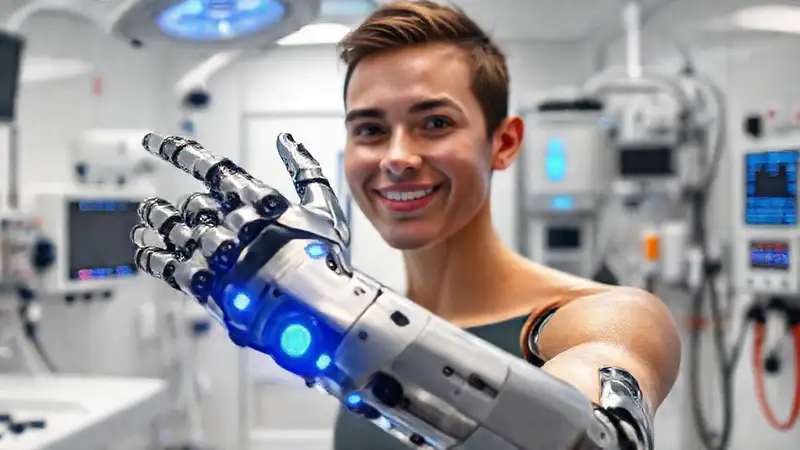 Brazo protésico futurista y tecnología avanzada
