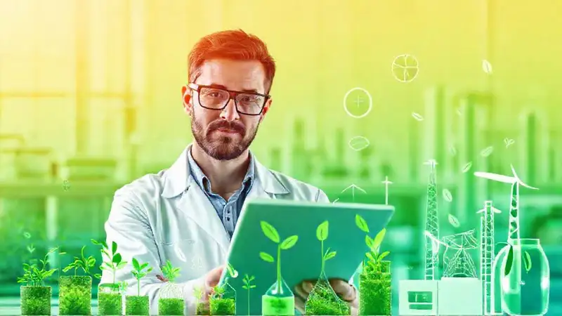 Ingeniero analiza energías verdes y sostenibilidad