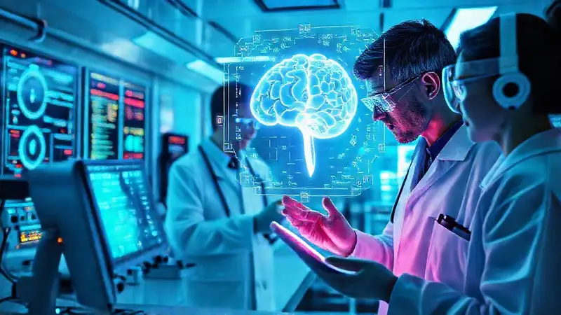 Laboratorio futurista con inteligencia artificial avanzada