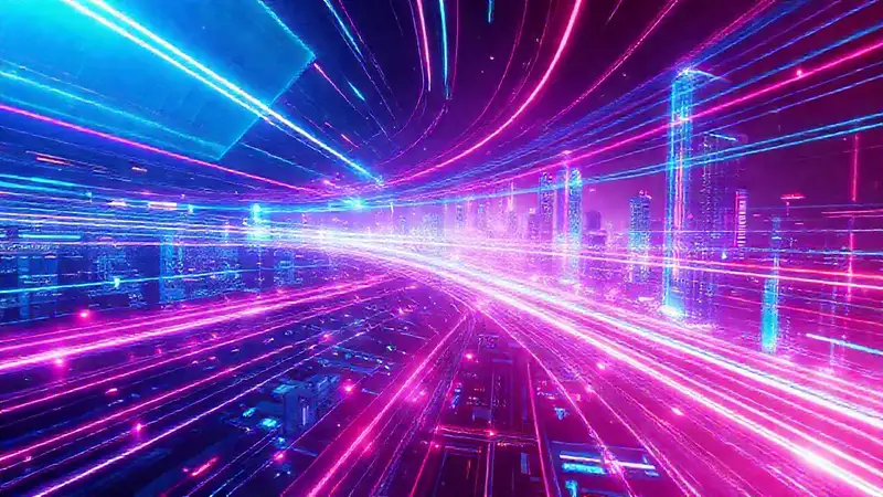 Pantalla futurista con energía y neón vibrante