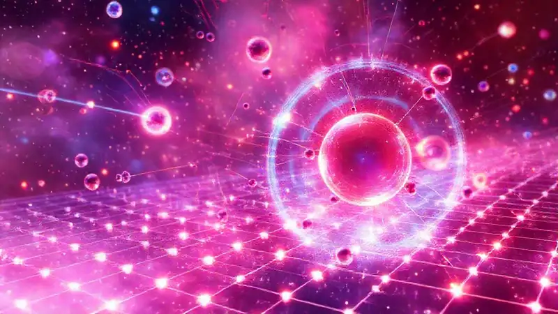 Ilustración científica futurista de partículas y energía