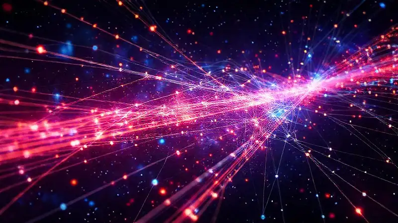 Visualización colorida de espacio y cuerdas entrelazadas