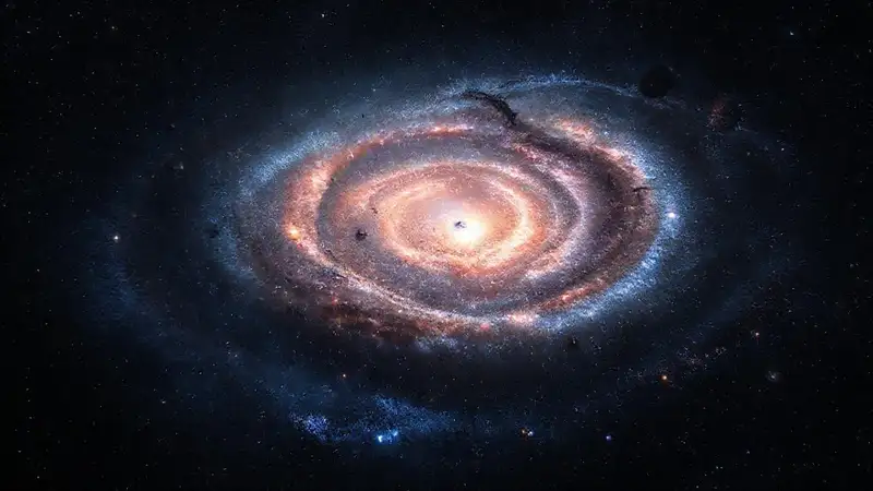 Galaxia espiral luminosa con materia oscura