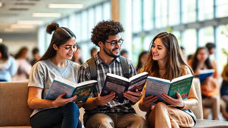 Estudiantes apoyándose en un ambiente moderno
