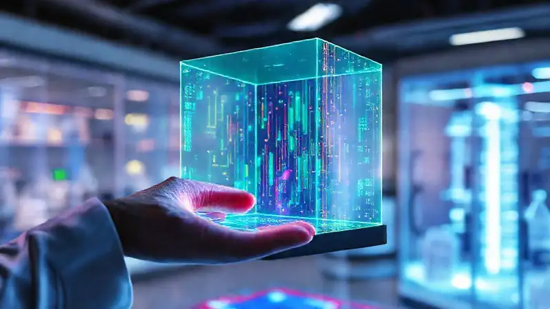 Hologramas 3D interactivos en laboratorio futurista