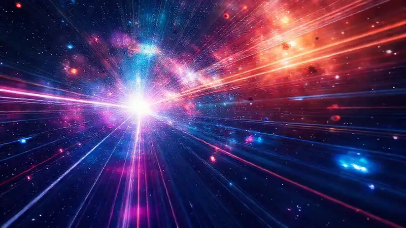 Cosmos futurista lleno de luces y nebulae