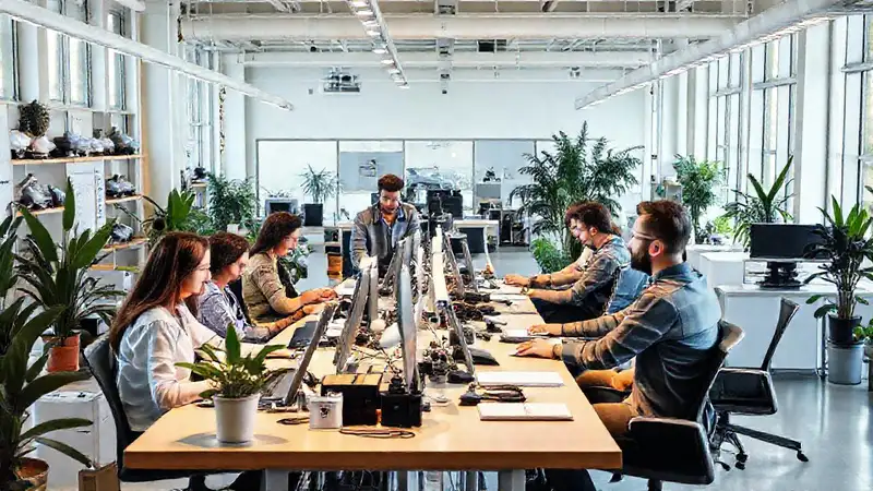 Espacio moderno y armonioso con empleados relajados