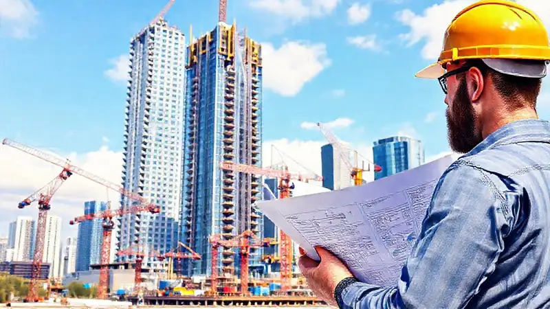 Plano de ingeniería en construcción moderna urbana