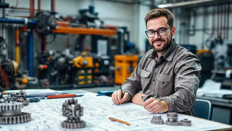 Ingeniero trabajando con herramientas y planos modernos