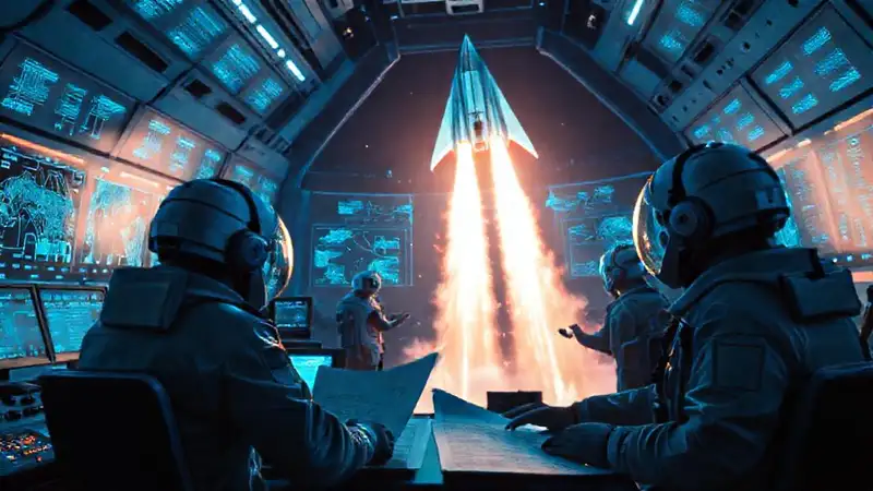 Nave espacial futurista en lanzamiento innovador