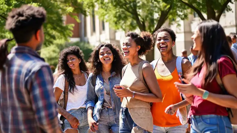Estudiantes sociales disfrutando en un campus soleado
