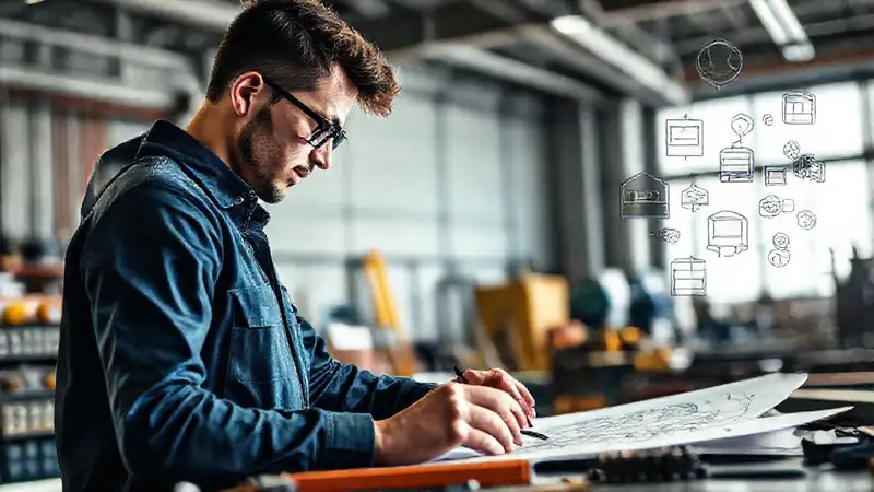 Estudiante de ingeniería en taller con herramientas