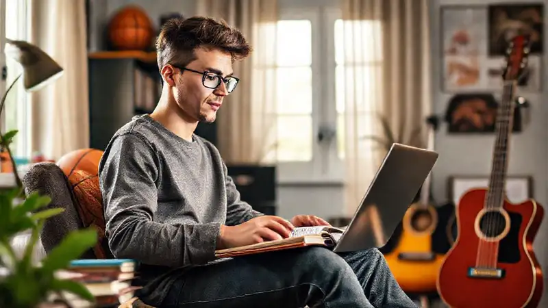 Estudiante en oficina moderna