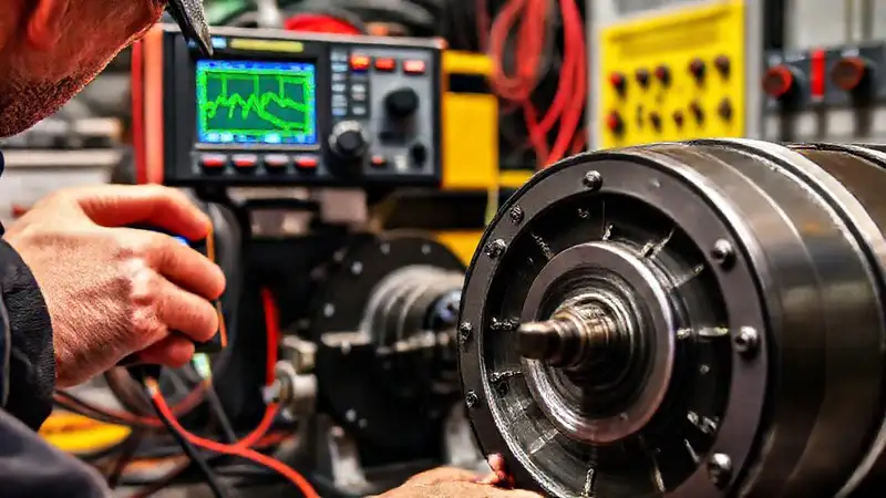 Técnico mide frecuencia en motor eléctrico