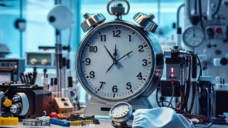 Reloj médico, ingeniero, laboratorio futurista organizado