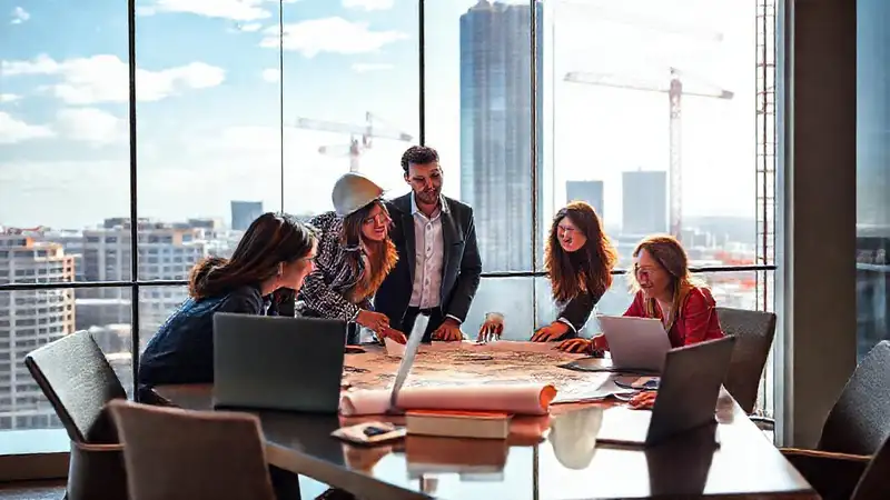 Equipo de ingeniería planifica construcción moderna