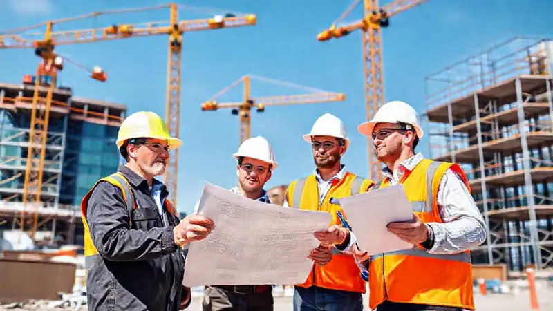 Ingenieros civiles inspeccionan en obra urbana