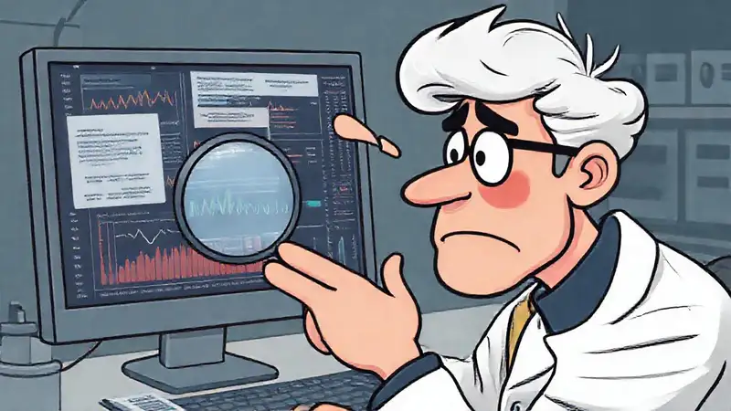 Científico confundido revisando datos en pantalla
