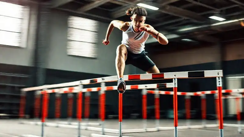 Atleta de velocidad saltando obstáculos con energía