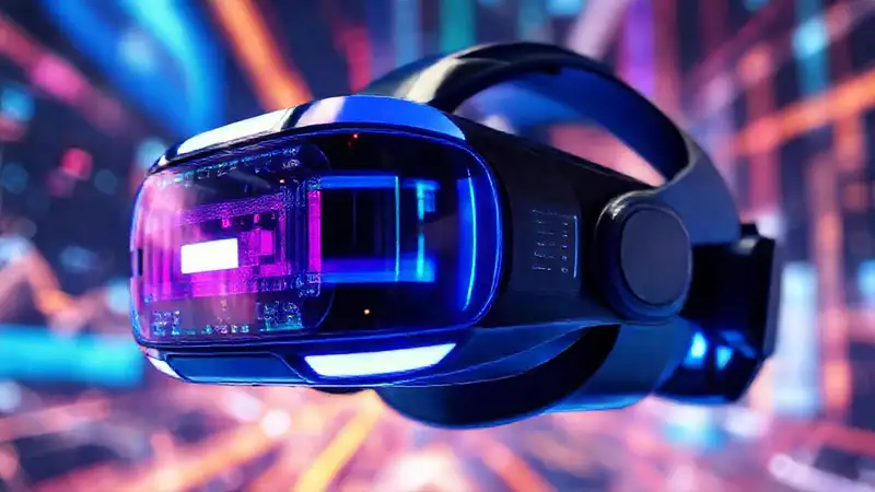 Auriculares VR futuristas con pantallas vibrantes