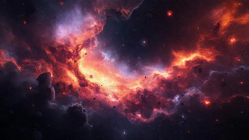 Escena cósmica con galaxias y nebulosas vibrantes