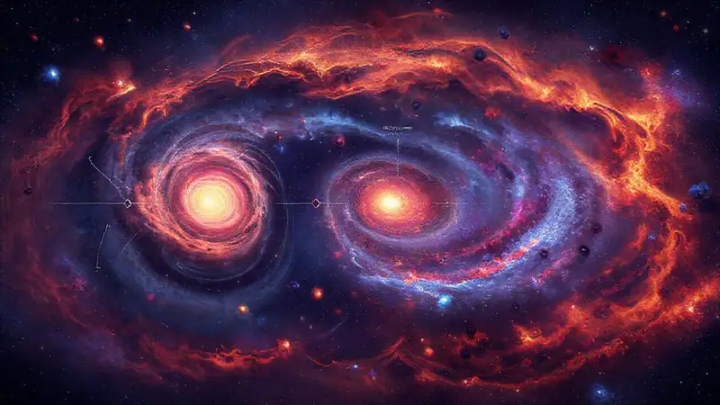 Formación galáctica con polvo y estrellas