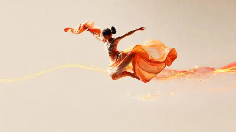 Bailarina en movimiento con colores vibrantes