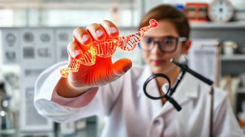 Científico con ADN brillante en laboratorio