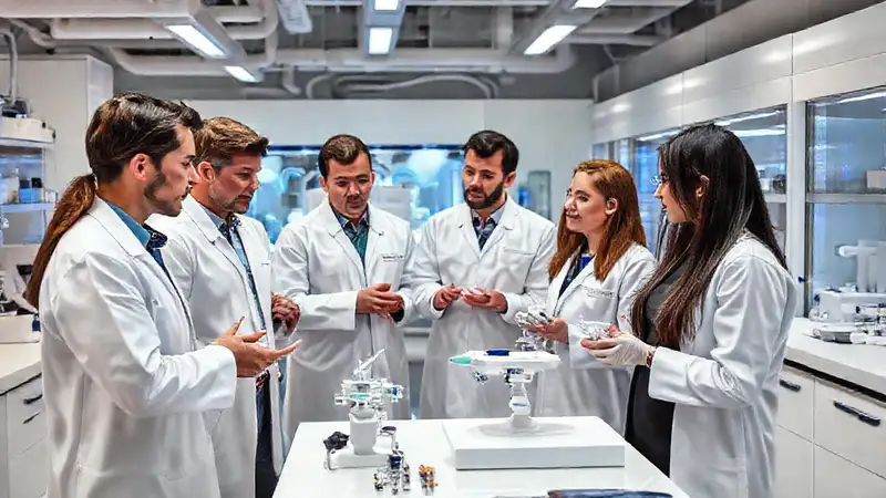 Equipo multidisciplinario colaborando en laboratorio innovador