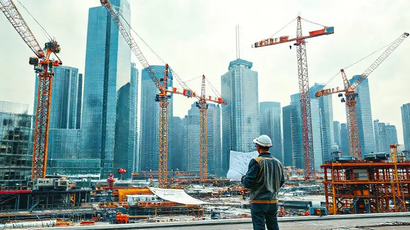 Ciudad moderna en construcción futurista vibrante