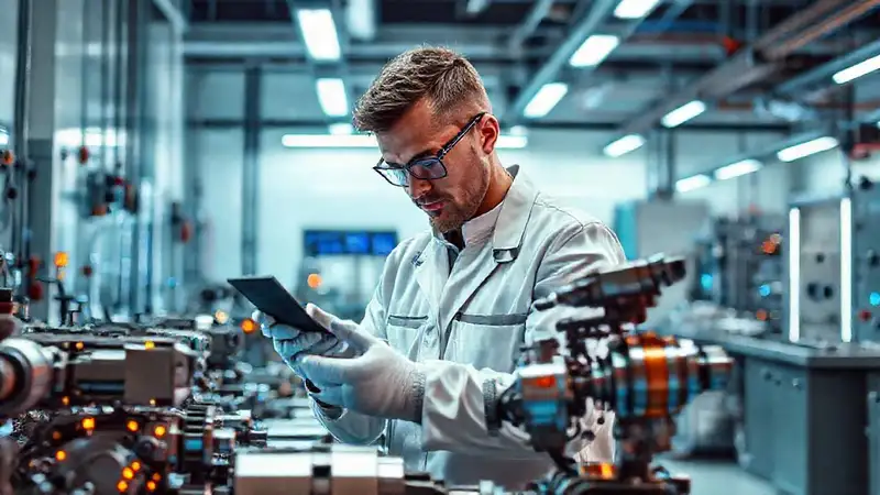 Ingeniero futurista en laboratorio de robótica avanzada